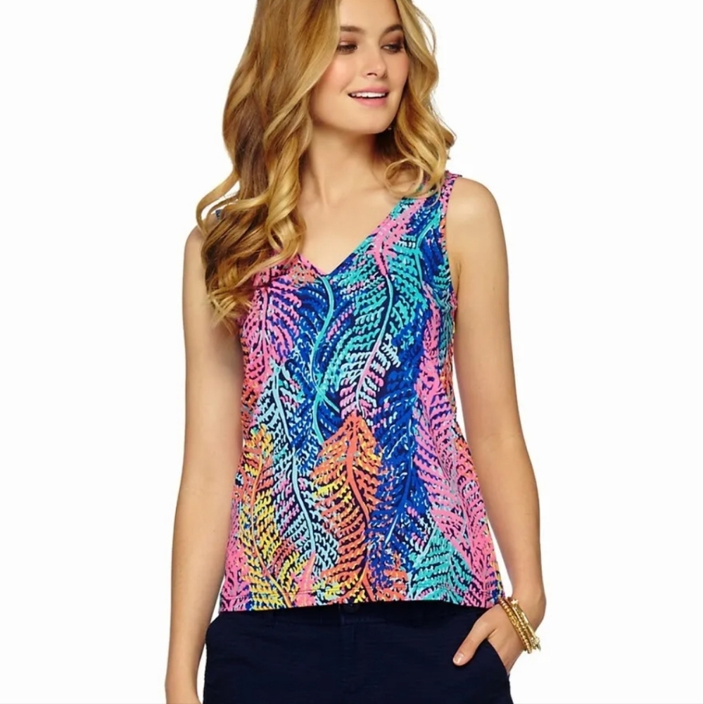 Lilly Pulitzer Gigi V-Neck Electric Feel Tank Top Womens Medium